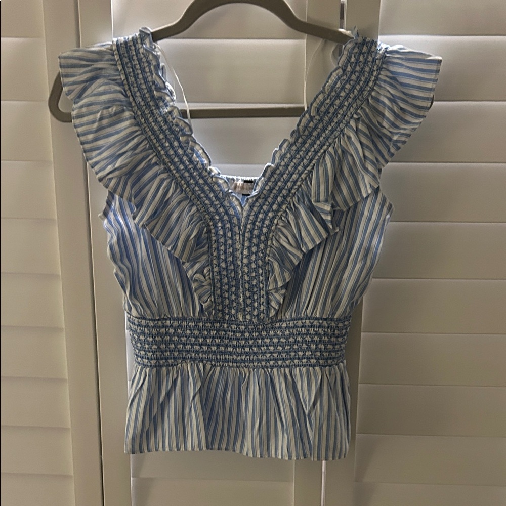 Pookie and Sebastien Blue Striped Ruffle Top